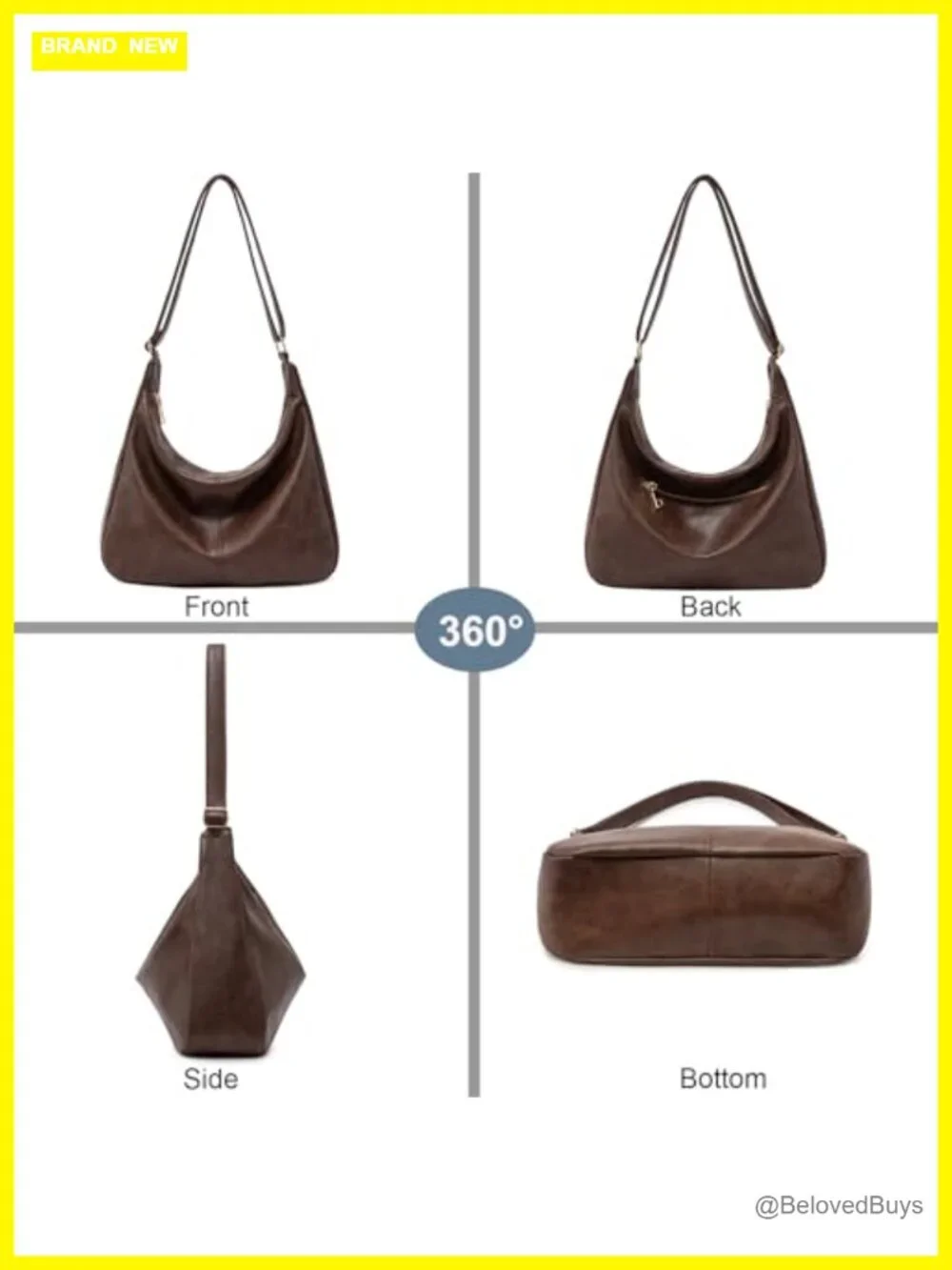 Foldable Vegan Leather Shoulder Hobo Tote Crossbody Purse